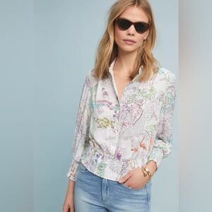 Anthropologie Rosa Paint By NumberWhite and Pink Blouse XSP